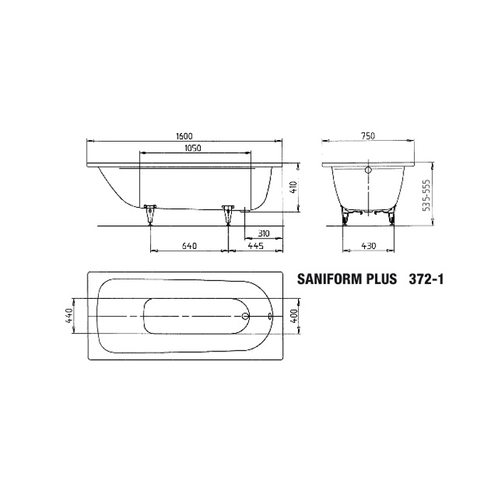 Inbyggnadsbadkar Kaldewei Saniform Plus BxLxD: 750x1600x560 mm