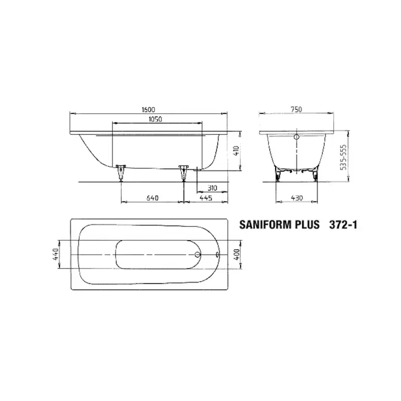 Inbyggnadsbadkar Kaldewei Saniform Plus BxLxD: 750x1600x560 mm