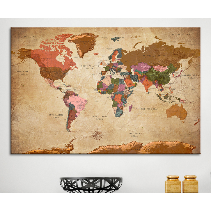 Anslagstavla - World Map: Brown Elegance [Cork Map] 90x60 90x60 cm