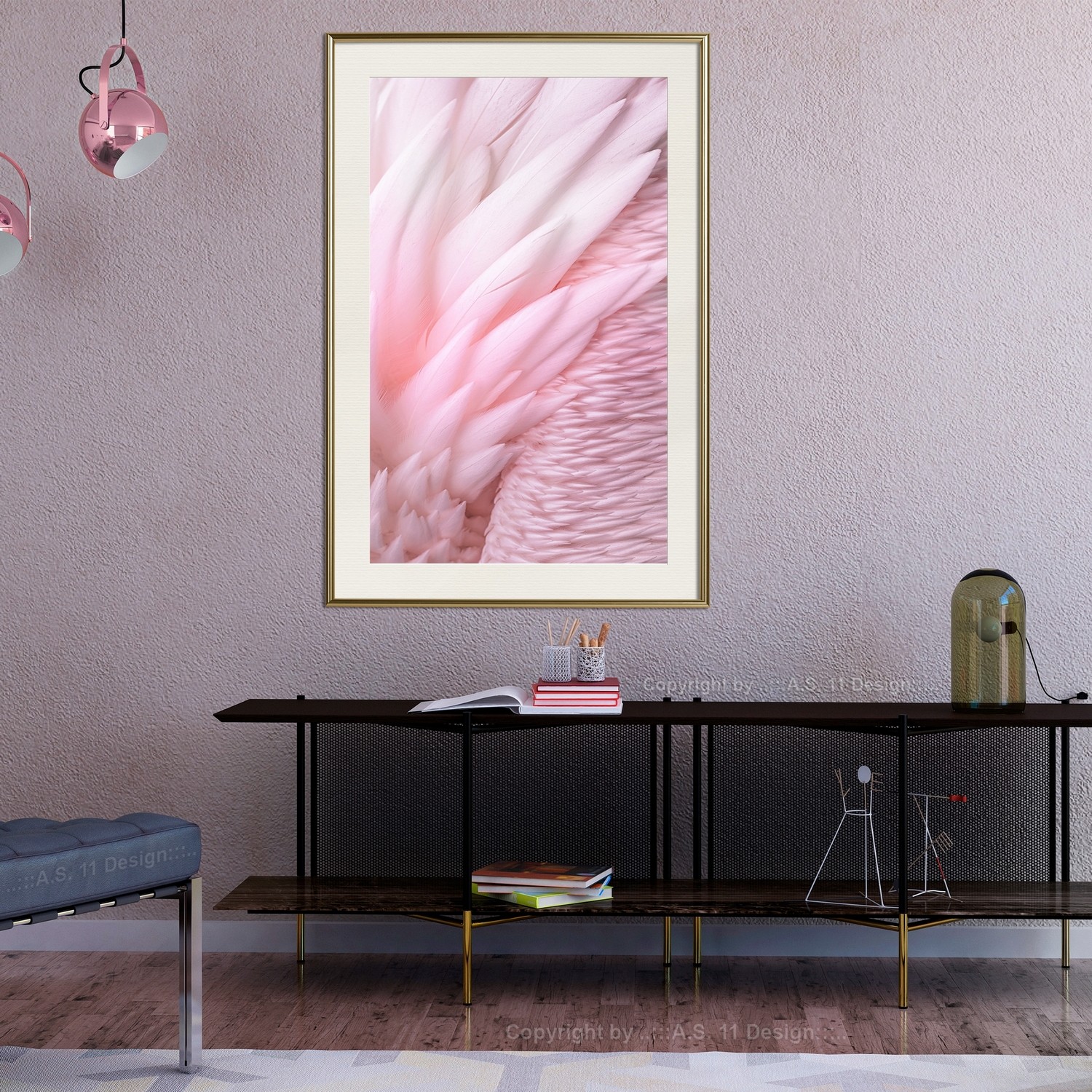 Affisch - Feathers [Poster] 20x30 Guld ram med passepartout, 20x30 cm