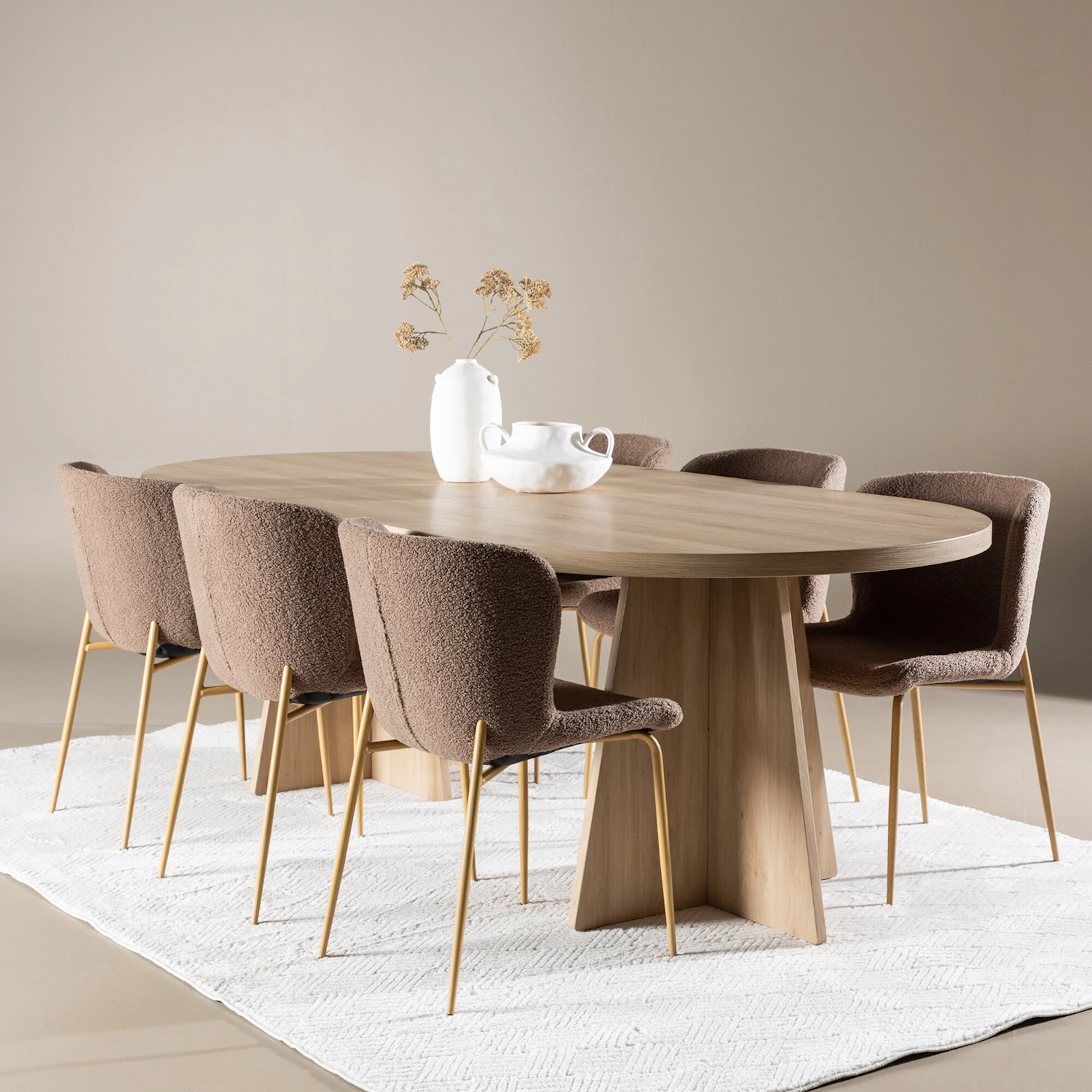 Bootcut Dining Table with Modesto Dining Chair Vittvätt/Brun