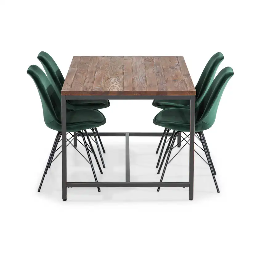 Matgrupp Bloomington Wilmer Rektangulärt Matbord 140 cm med 4 Shell Matstol Sammet