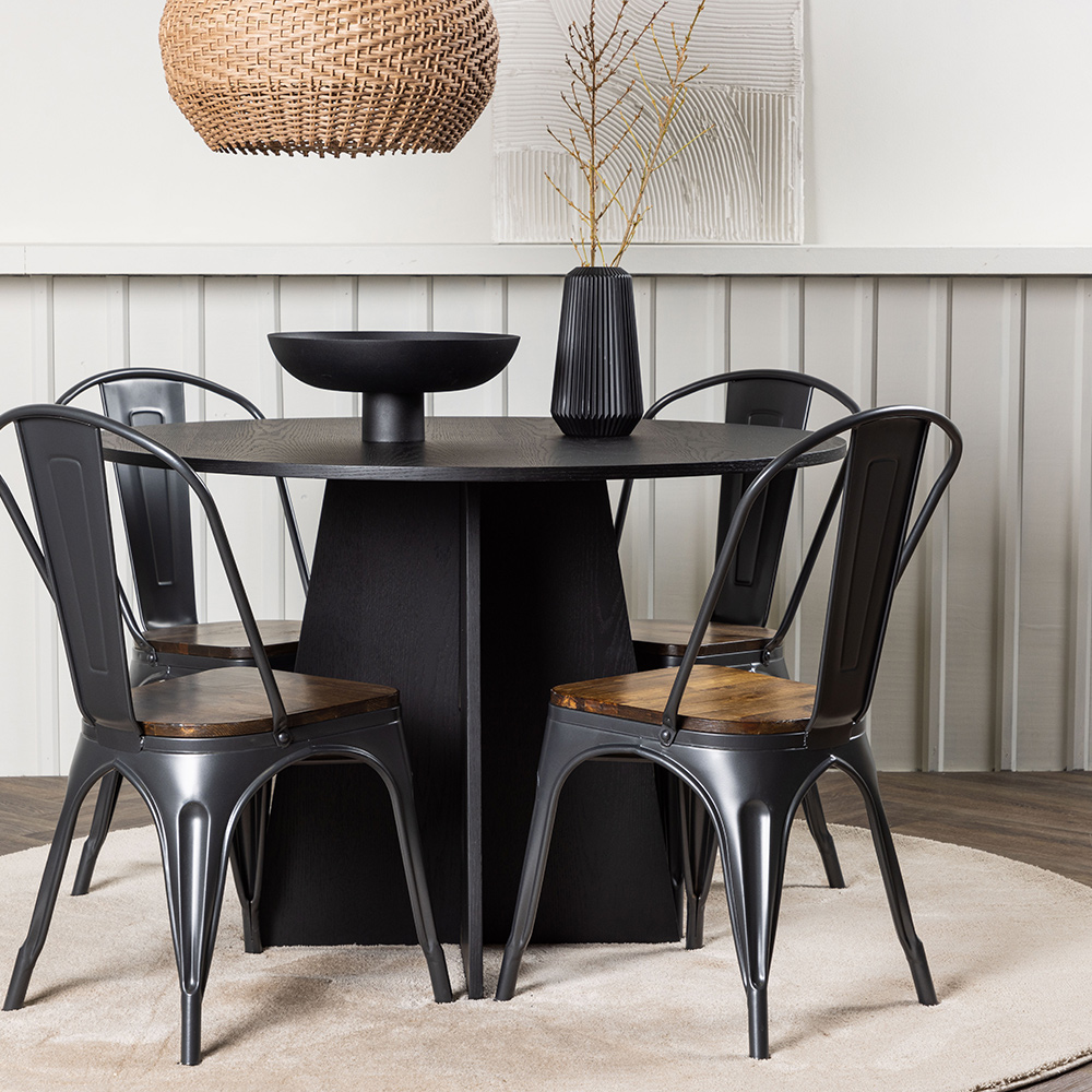 Bootcut Round Dining Table - Black / Black Fanéer +Tempe Din Svart/Valnöt