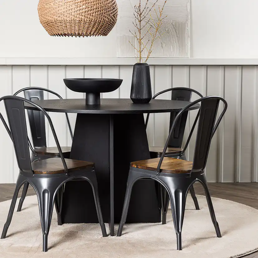 Bootcut Round Dining Table - Black / Black Fanéer +Tempe Din Svart/Valnöt