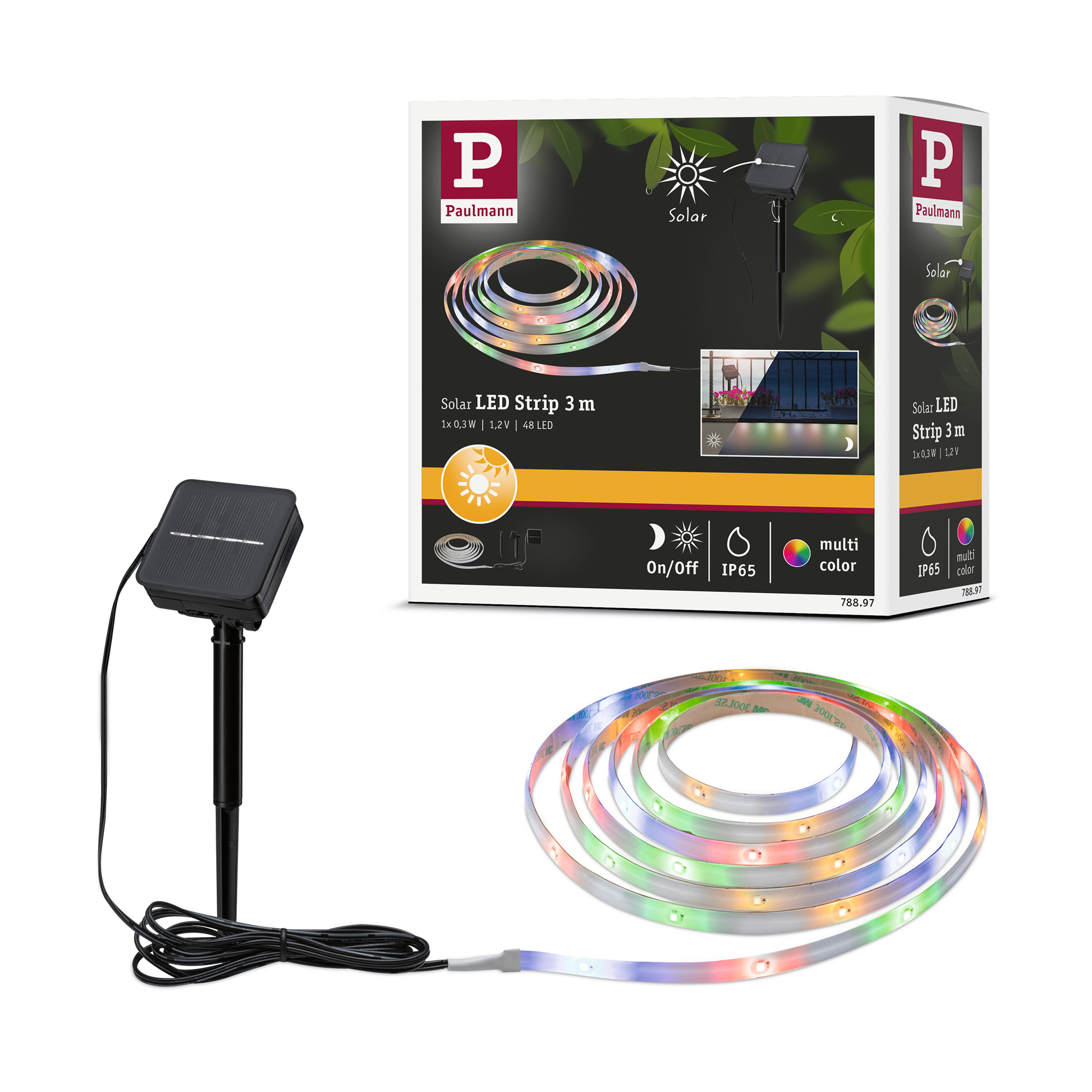 Solcellsljusslinga LED Paulmann Ljusstrip 3 m inkl. skymningssensor och batteri IP44 Ljus: RGB