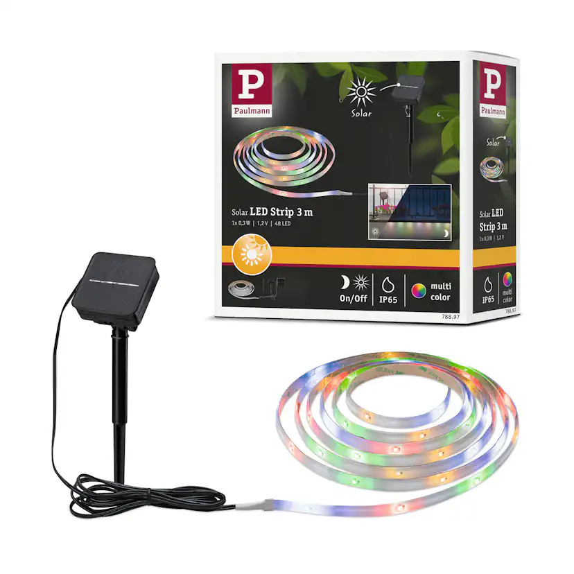Solcellsljusslinga LED Paulmann Ljusstrip 3 m inkl. skymningssensor och batteri IP44 Ljus: RGB