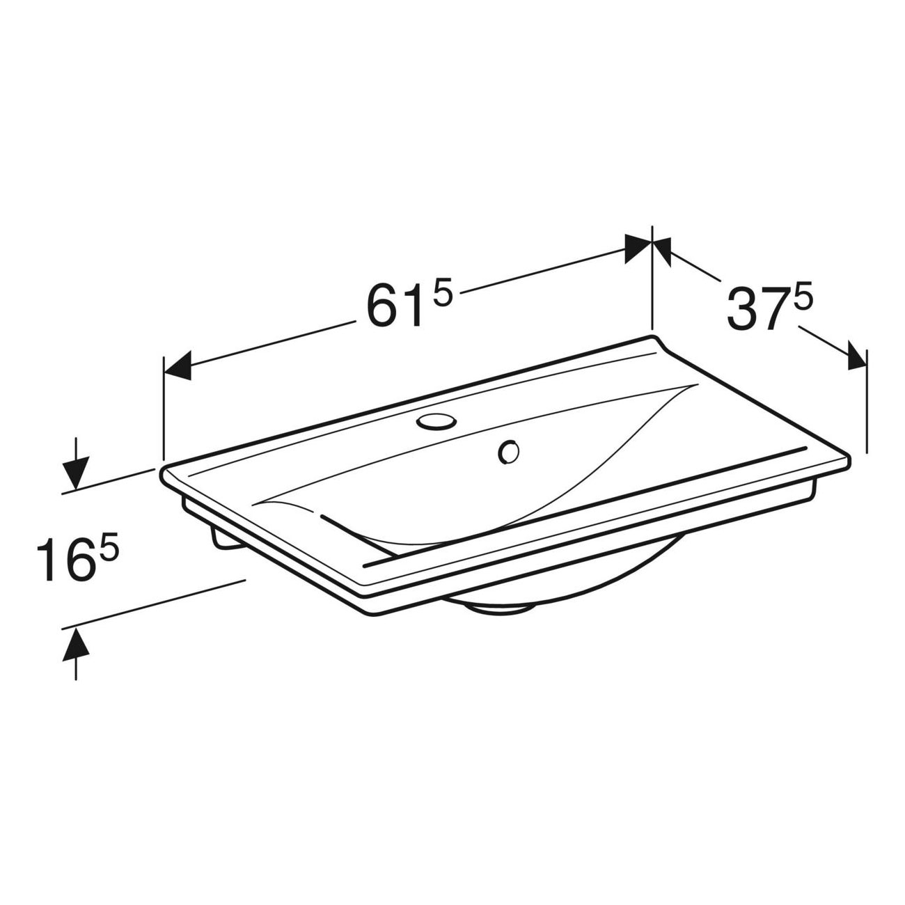 Elegant m.tvättst komp: Vit/Clean, 61,5x37,5cm, Hål, Överfy Bredd: 615 mm