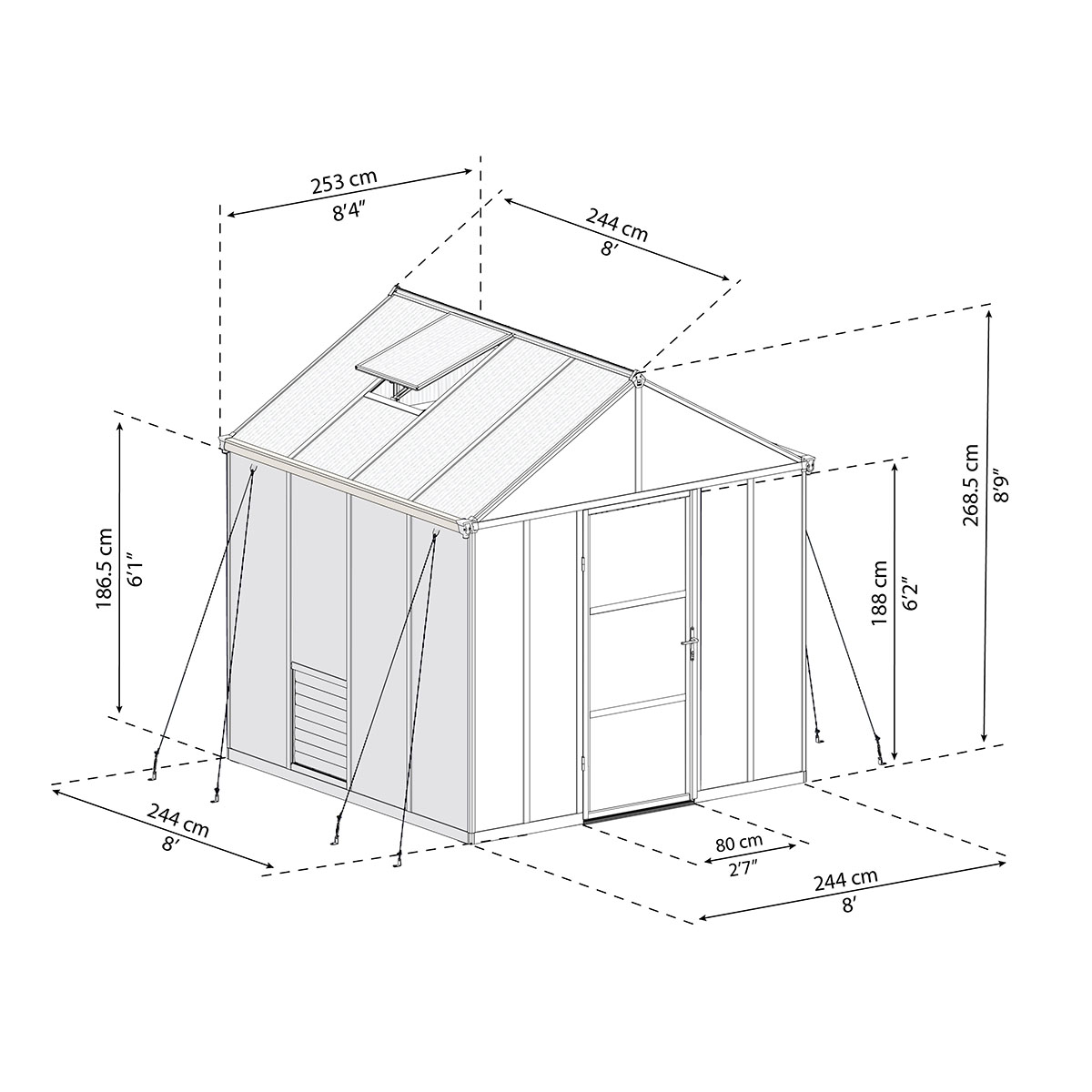 Växthus Canopia by Palram Glory Aluminiumram med UV-Skyddad Polykarbonat & Automatisk Ventilationsöppnare, 6,2 m²
