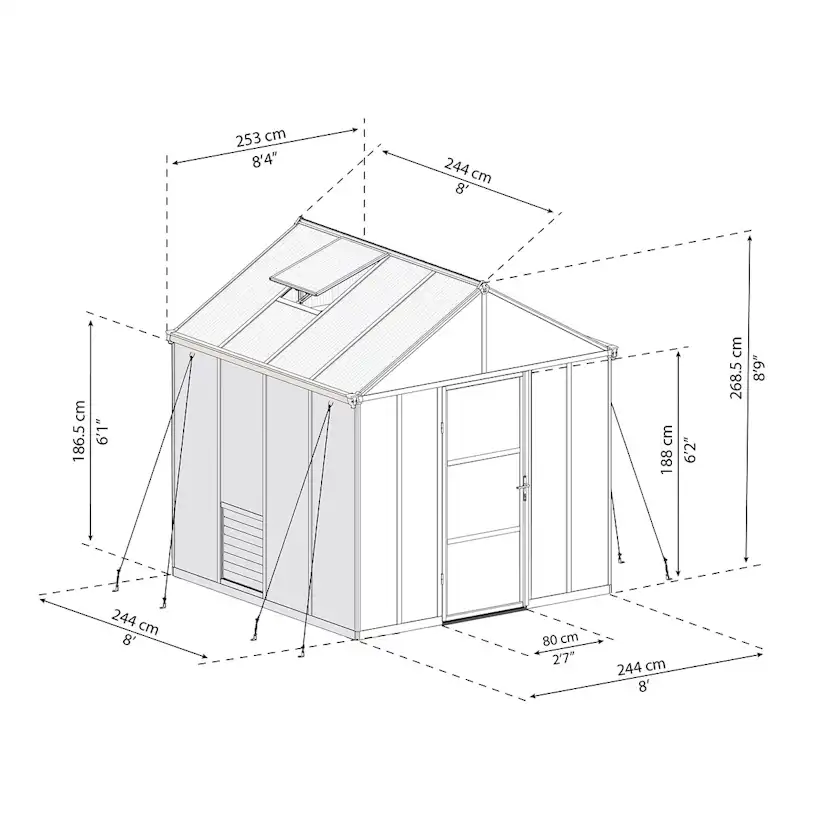 Växthus Canopia by Palram Glory Aluminiumram med UV-Skyddad Polykarbonat & Automatisk Ventilationsöppnare, 6,2 m²