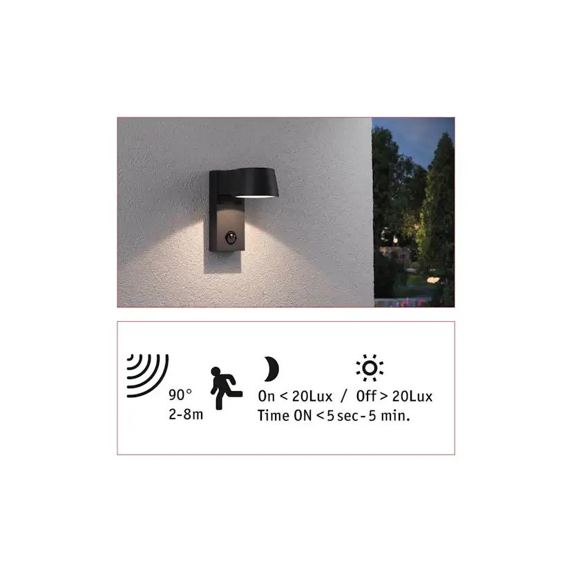 Fasadbelysning LED Paulmann Capea IP44 230V Design: med Skymningsstyrd Rörelsedetektor, Ljus: Soft White