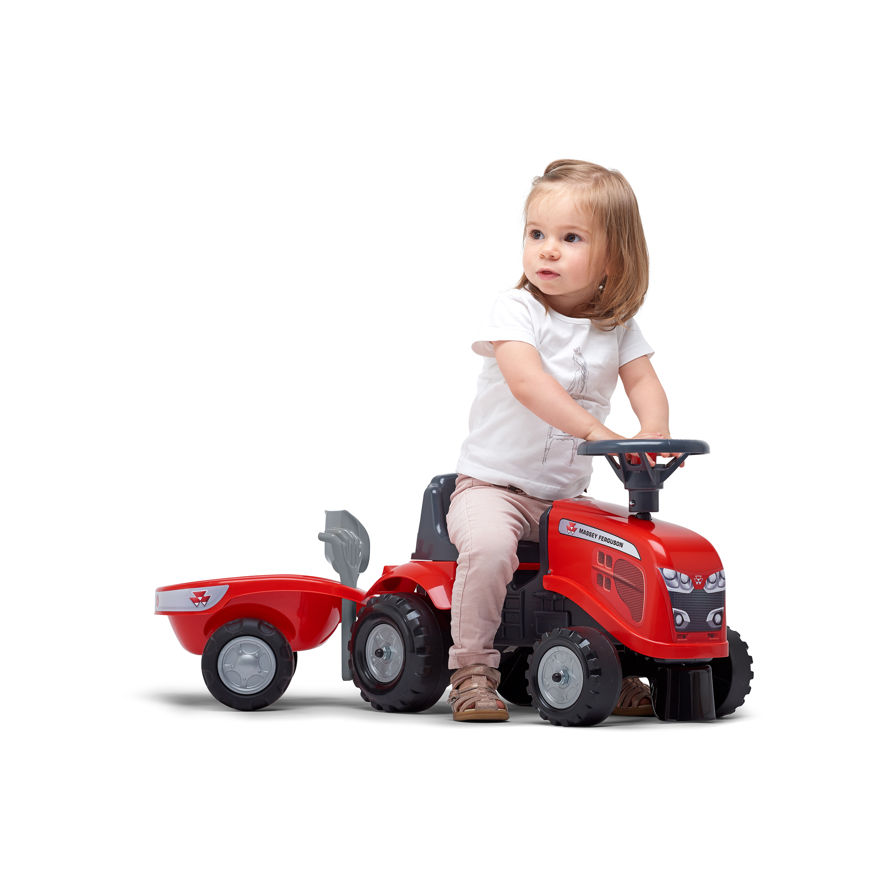 Sparkbil FALK Traktor m. trailer, kratta och skyffel Baby Massey Ferguson