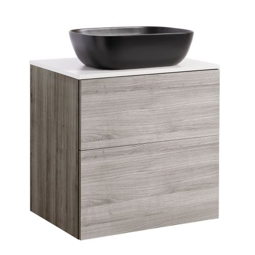 Isel 60Sand Bs Vit+Ts Rekt Sv Färg Tvättställsskåpet: Sand, Färg Bänkskiva: Vit, Färg Tvättställ: Svart - B: 606 mm, H: 737 mm, D: 470 mm