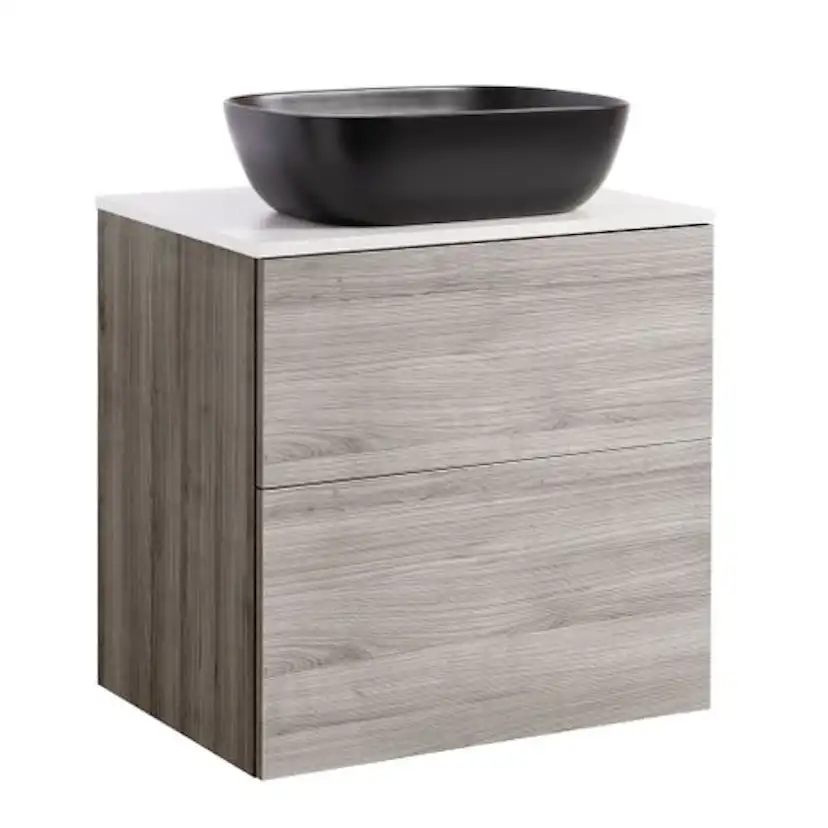 Isel 60Sand Bs Vit+Ts Rekt Sv Färg Tvättställsskåpet: Sand, Färg Bänkskiva: Vit, Färg Tvättställ: Svart - B: 606 mm, H: 737 mm, D: 470 mm