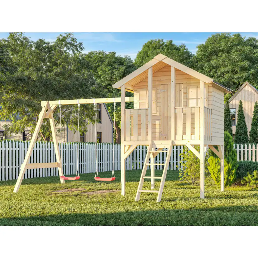 Lekstuga Palmako Toby 2,2 m² Upphöjd Stuga med Gungställning & Altan