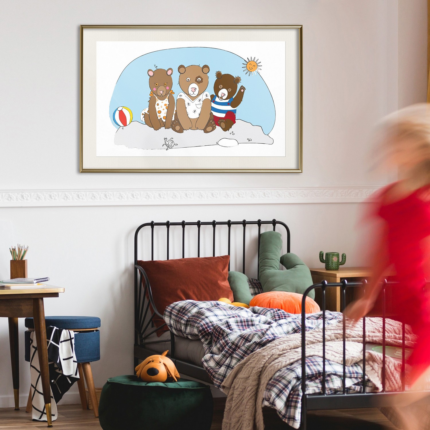 Affisch - Teddy Bears on the Beach [Poster] 45x30 Guld ram med passepartout, 45x30 cm