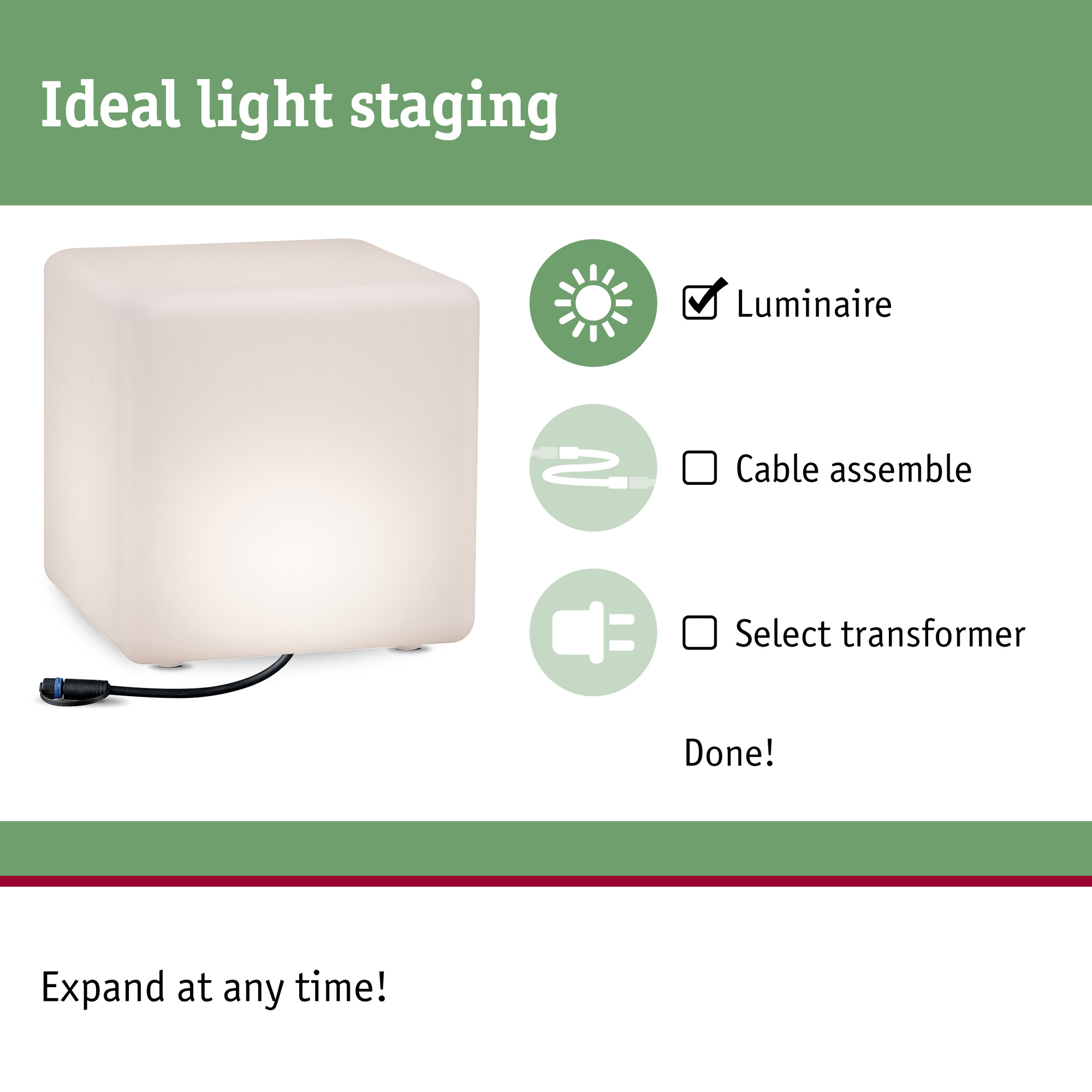 Dekorationsljus LED Paulmann Cube Plug & Shine IP67 24V