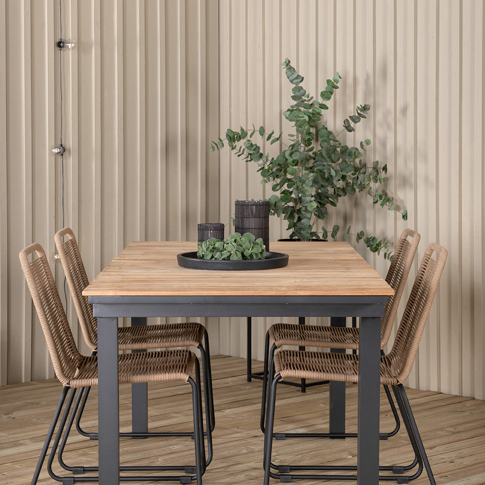 MexicoTable160/240*90-LindosChair-BlackAlu/LatteRope_4 Beige