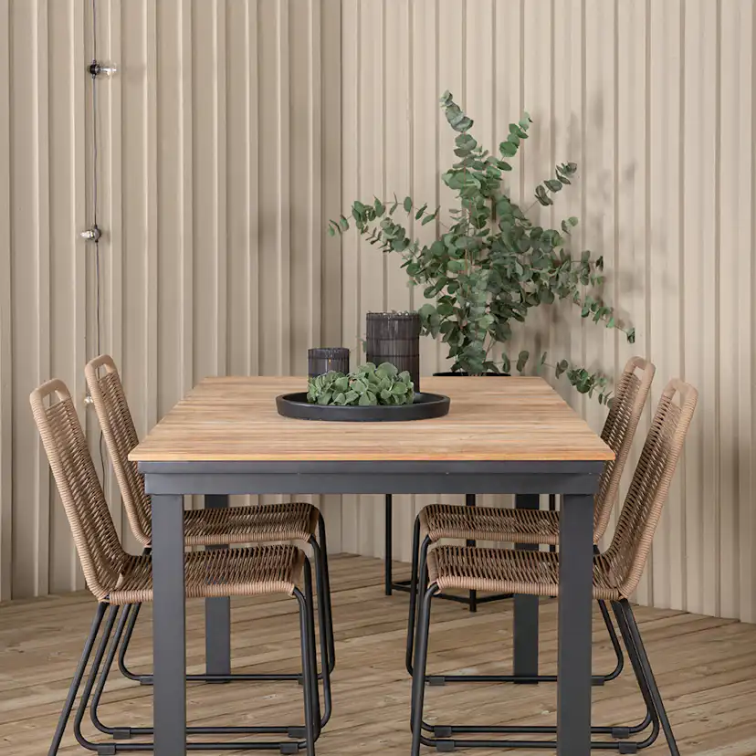 MexicoTable160/240*90-LindosChair-BlackAlu/LatteRope_4 Beige