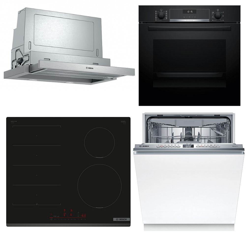Kökspaket Bosch HBG537FB4 + PIX631HC1E + SMV4HMX08E + DFS067A51