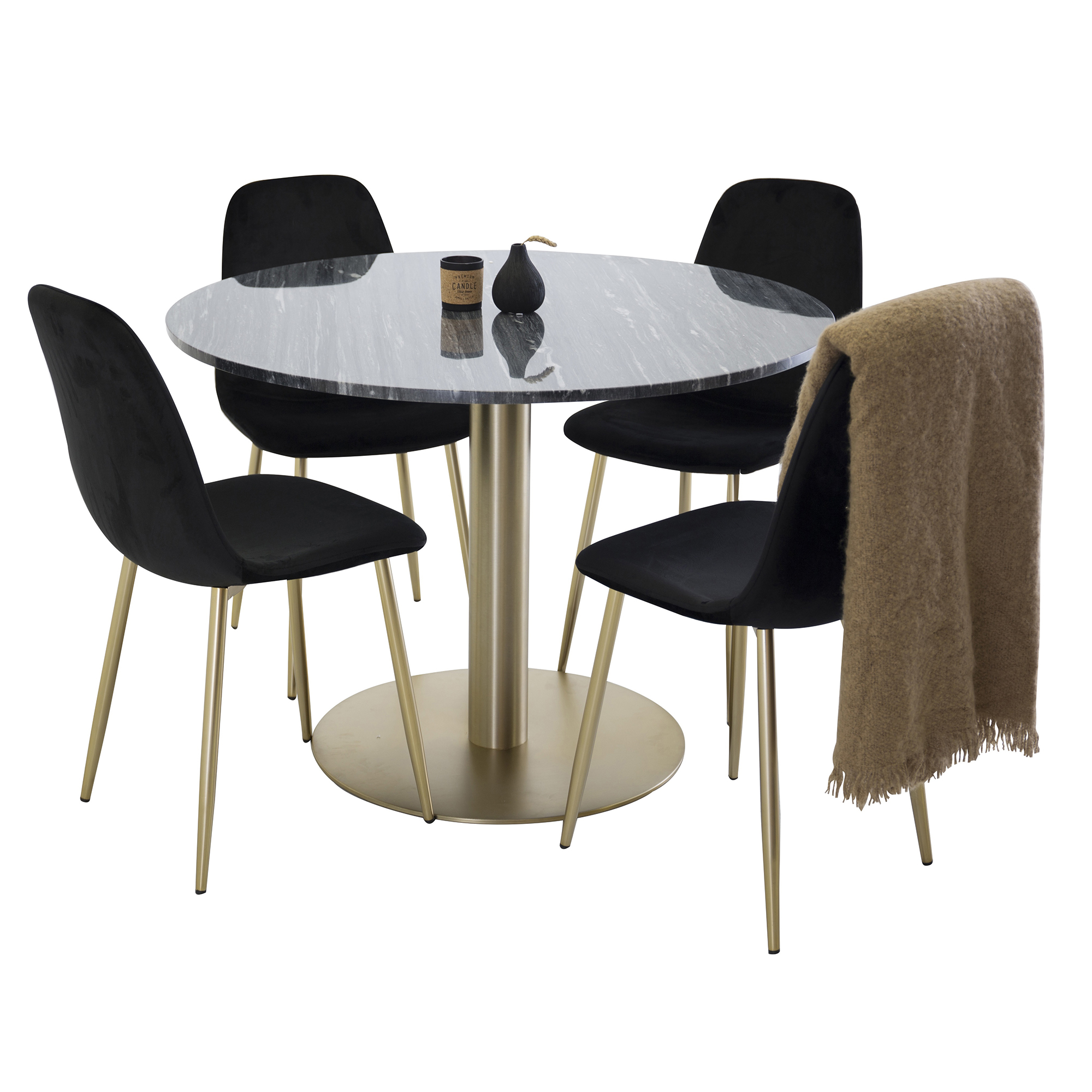 Matgrupp Venture Home Estelle Svart med 4 Pobbie Stolar