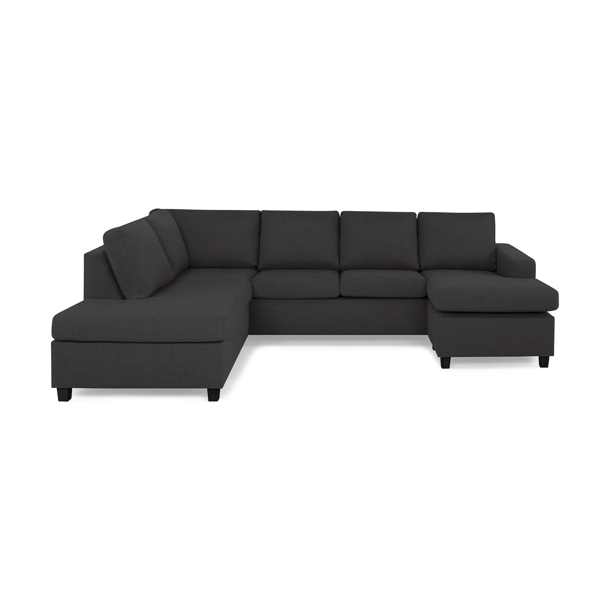 Crazy 4-sits Vänstervänd U-formad Large Soffa med Divan och Idalia 6, Mörkgrå Tyg, Vänster, Konade Svarta Soffben