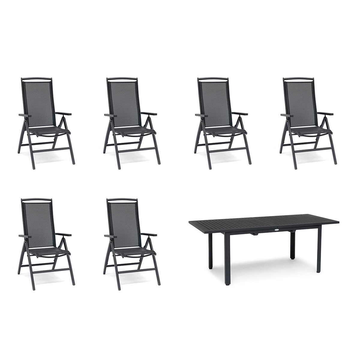 Matgrupp Utomhus Hillerstorp Nydala 6st Positionsfåtöljer med Förlängningsbart Trädgårdsbord 96x200-280 cm