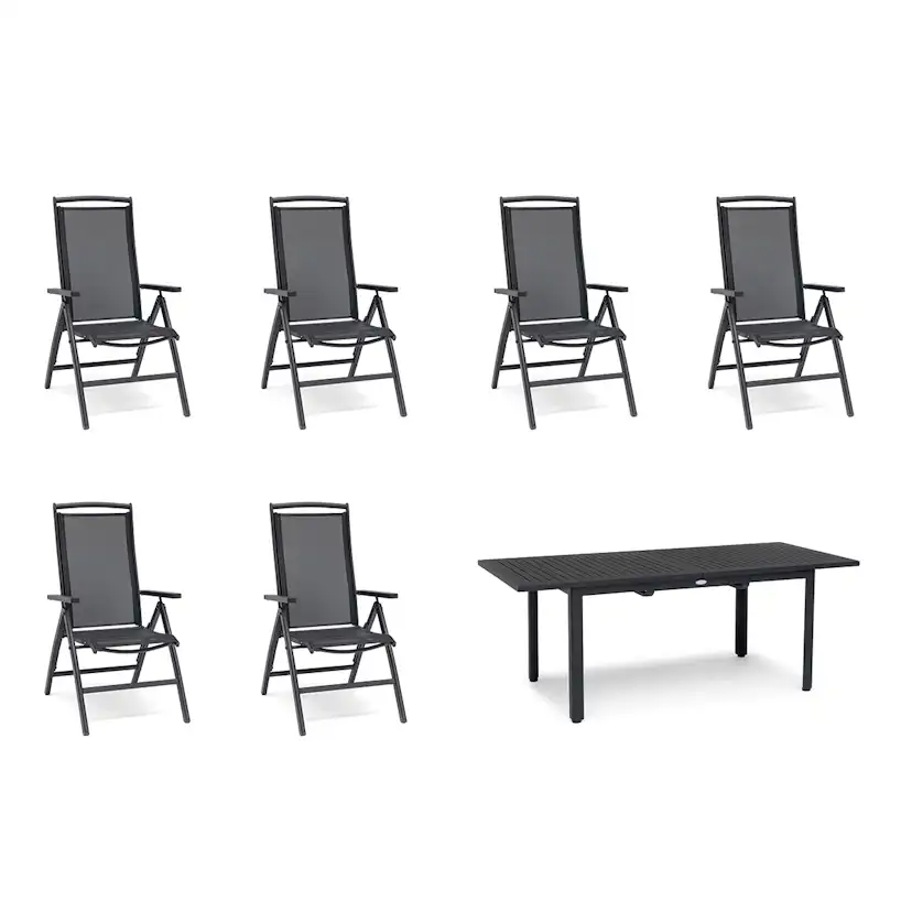 Matgrupp Utomhus Hillerstorp Nydala 6st Positionsfåtöljer med Förlängningsbart Trädgårdsbord 96x200-280 cm