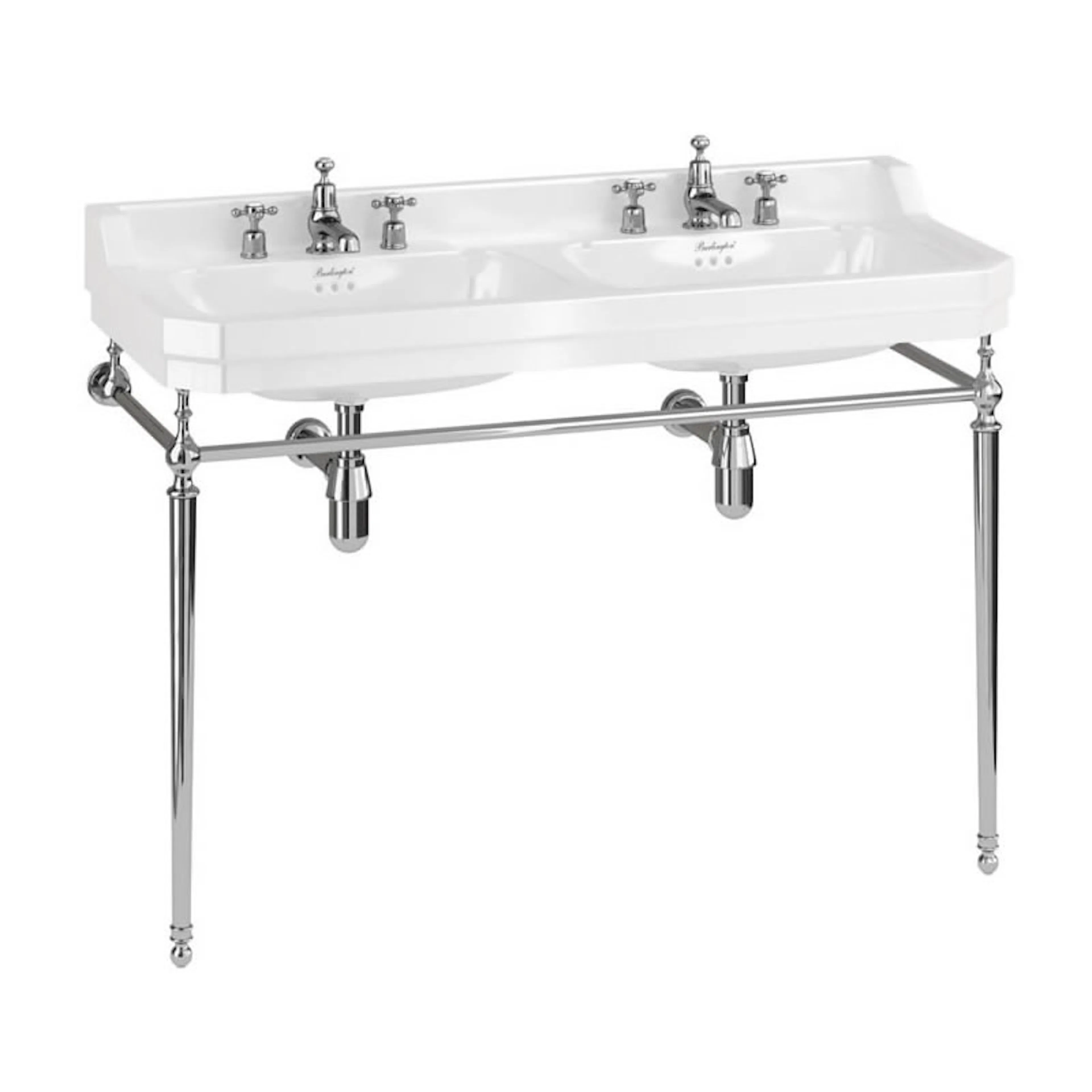Edwardian 120 cm double Basin 1TH+1200 Basin Washstand Krom Handfatsställ: Krom, Hål för Blandare: Ett