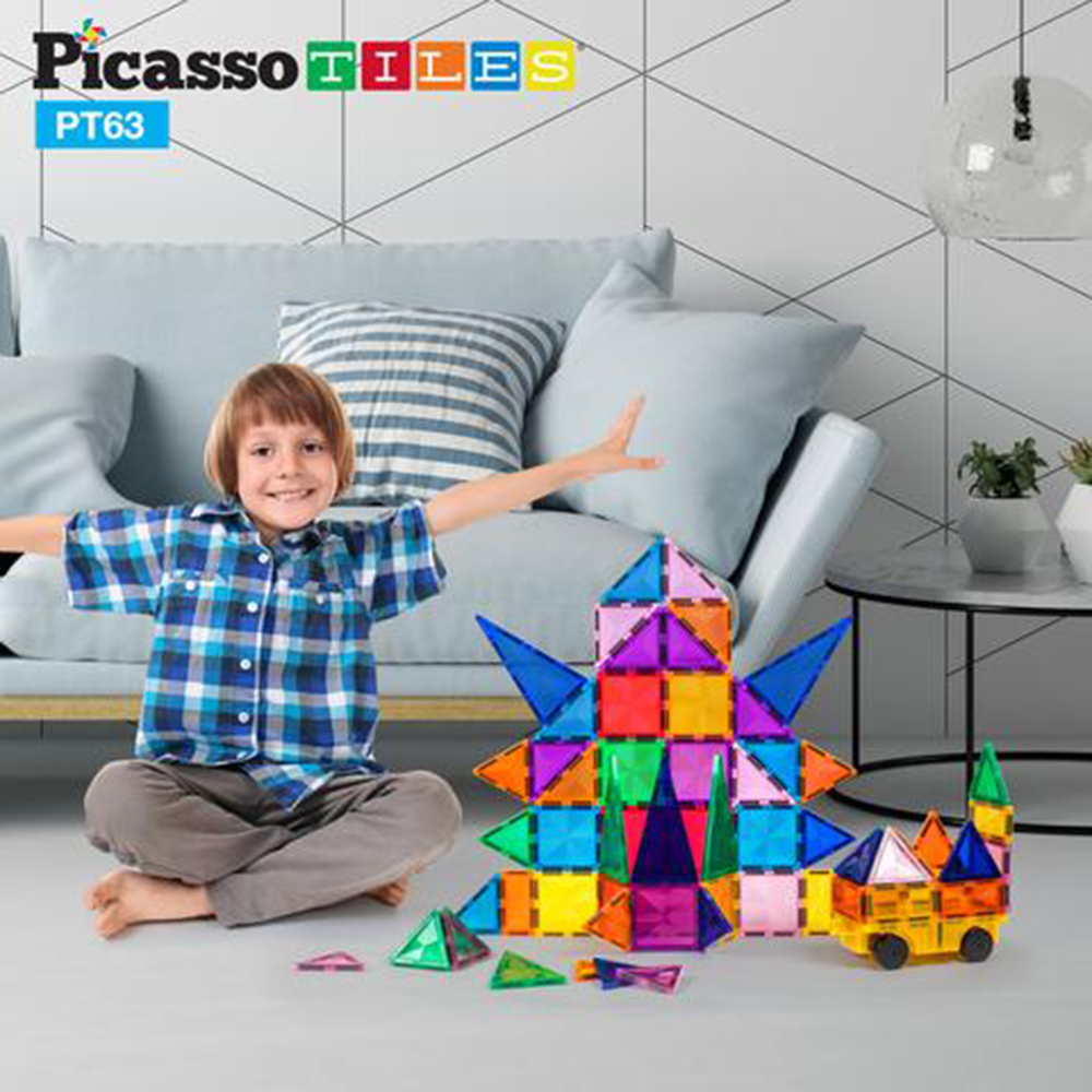 Magnetplattor Picasso Tiles 63 Bitar Med Bil