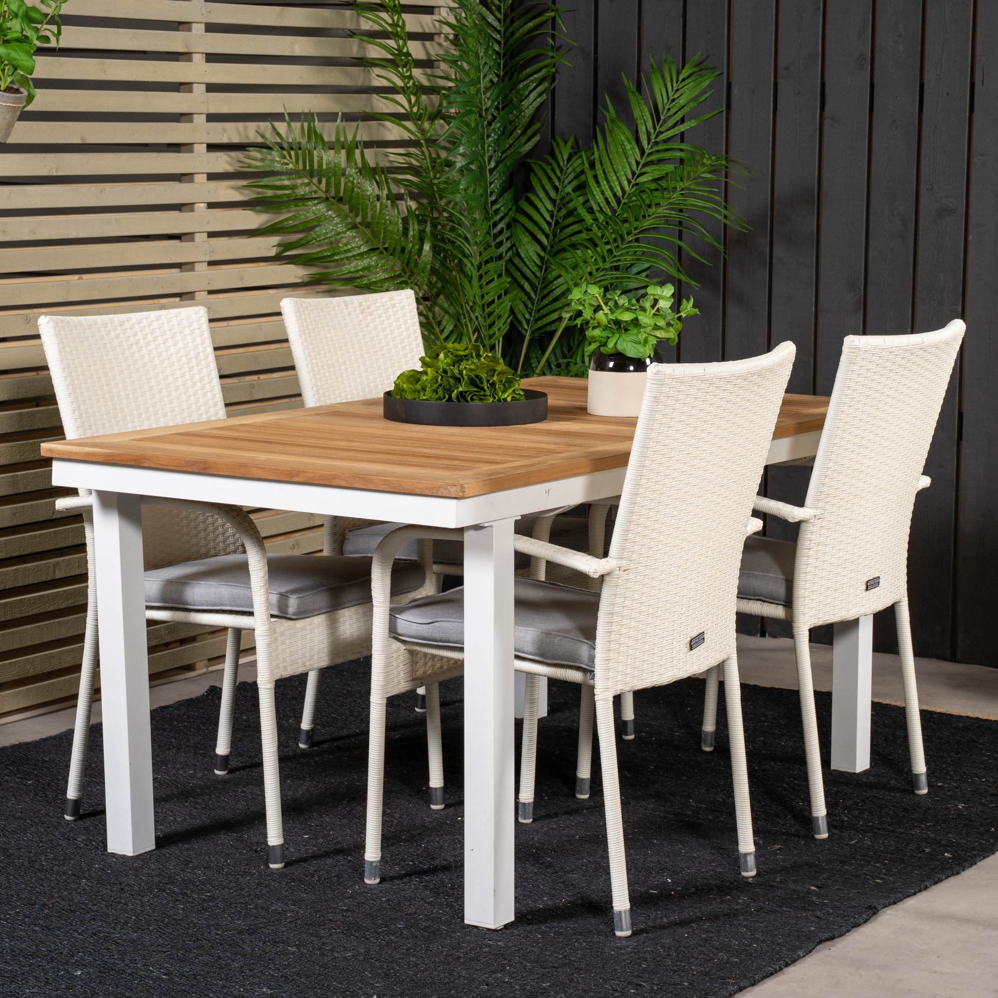 Panama Dining Table 160/240*90 - White Alu / Teak+Anna Arm C Vit/Natur, Blanka Ben