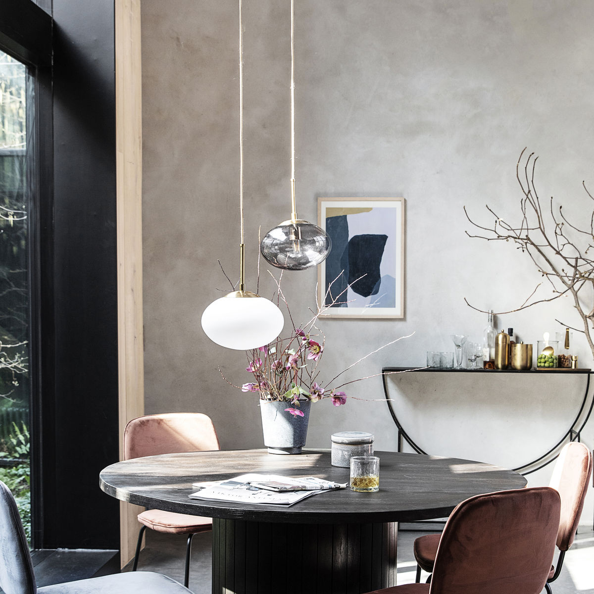 Lampa, Opal, Vit Vit/Mässing, Diameter: 220 mm