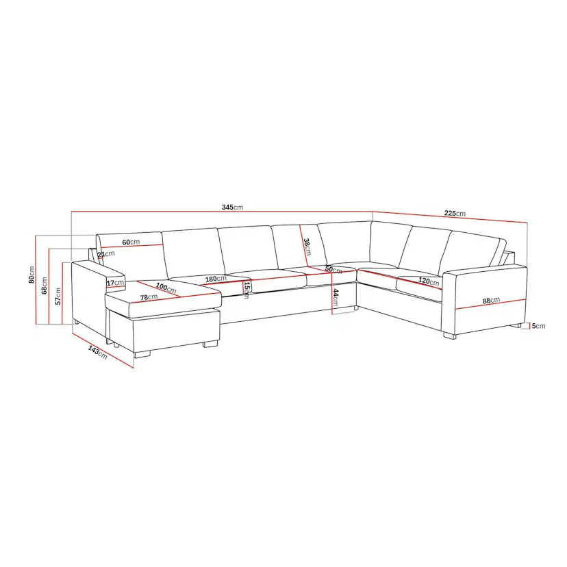 6-sitssoffa Basic Home Crazy U-formad med Divan XL 345 cm