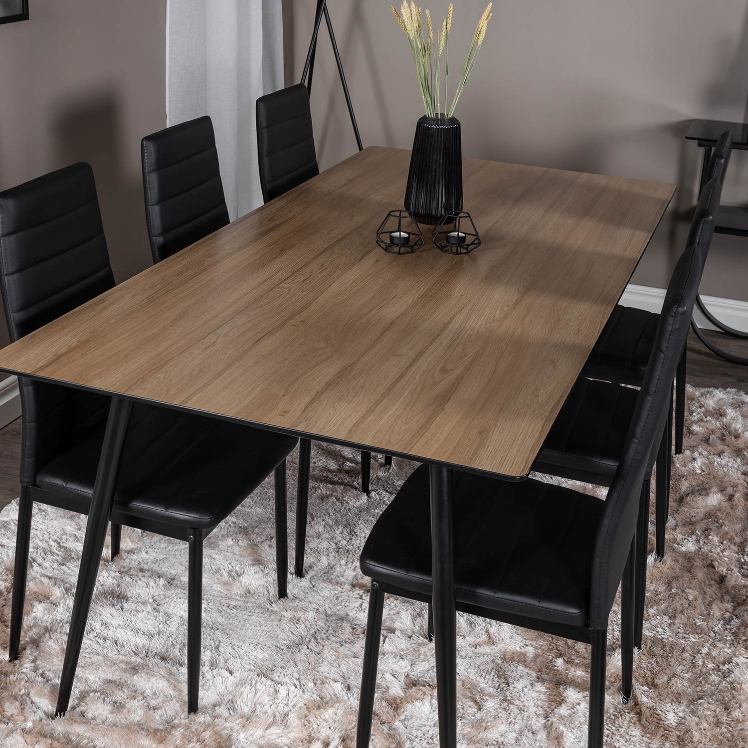 Silar Table -Melamine+Slim High Back Chair - - Black PU_6 Natur/Svart