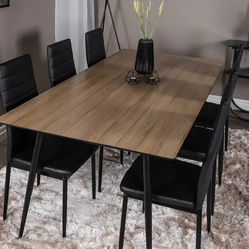 Silar Table -Melamine+Slim High Back Chair - - Black PU_6 Natur/Svart