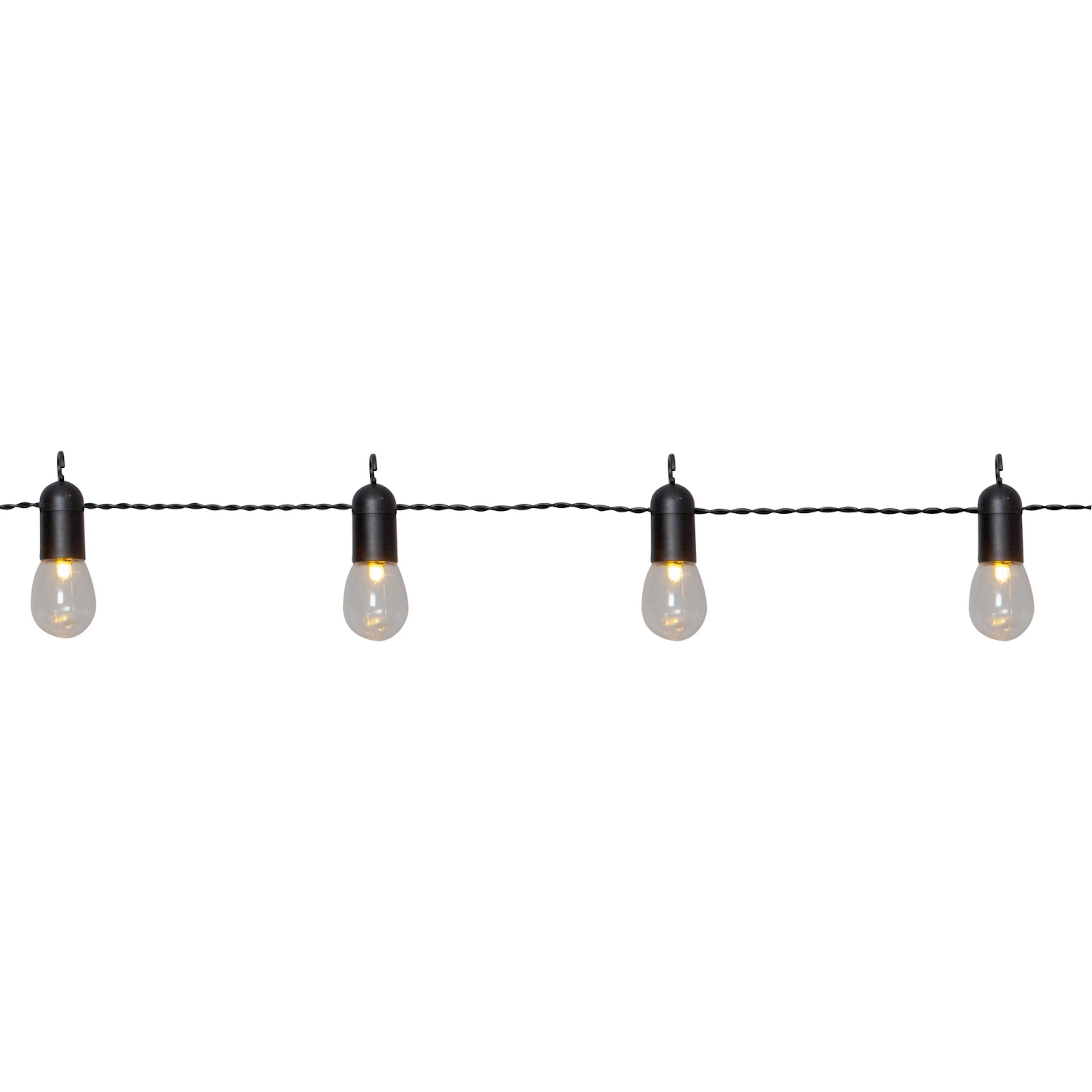 Partylight with T26 bulb, clear cover, black cable, LV Transparent
