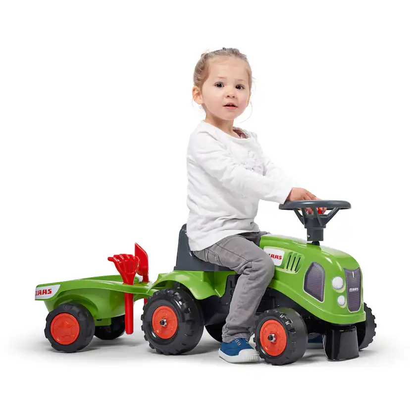 Sparkbil FALK Traktor med trailer, kratta och skyffel Baby Claas