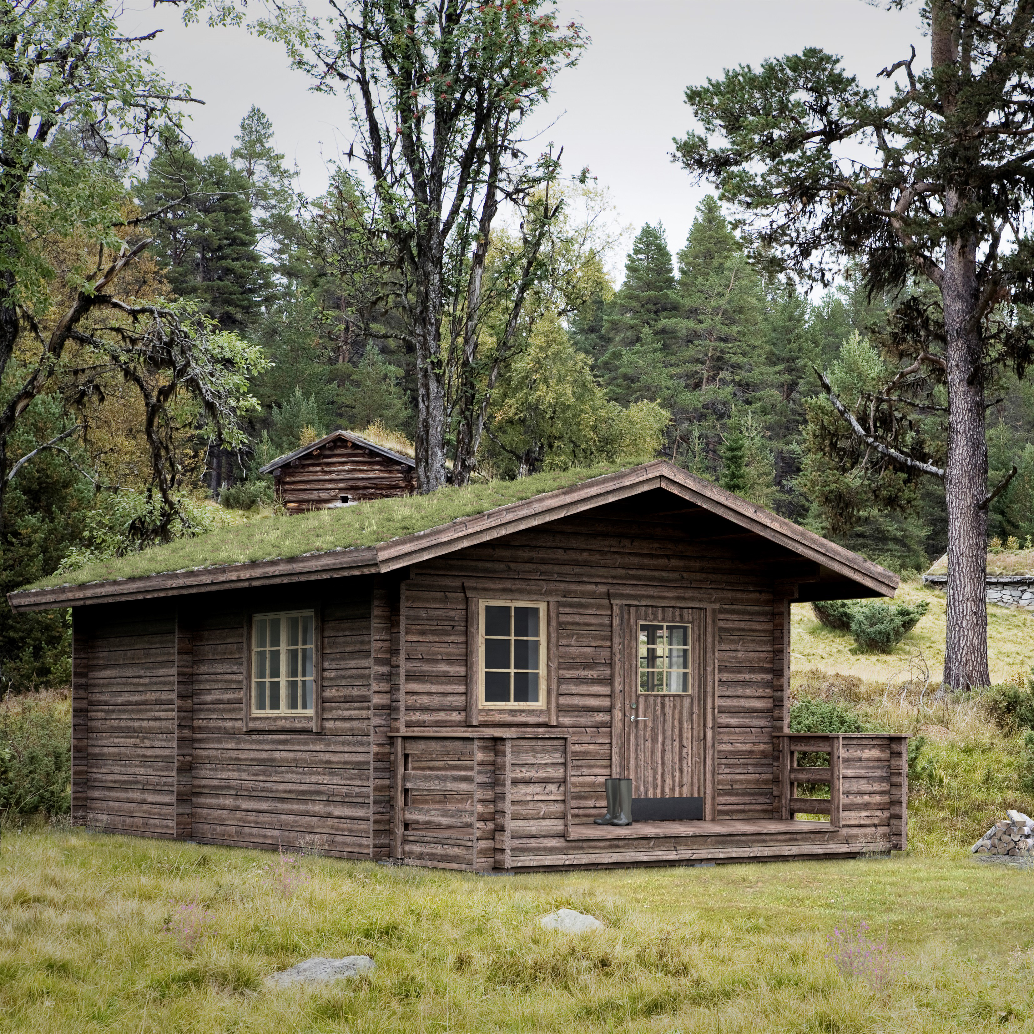 Attefallshus Baseco Norrsele 25 m² Trästuga med Altan & 2-glas Fönster