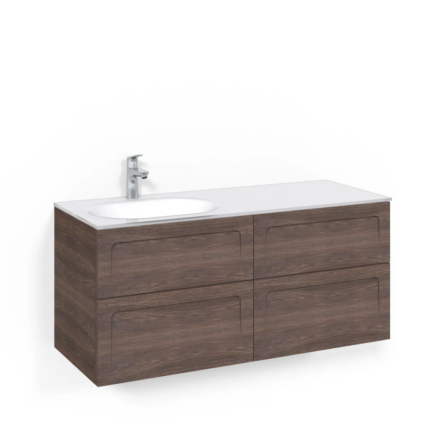 Crown120x45D Brun Ask Shape Vitt Glashandfat Vänster Ho Bredd: 1200 mm, Brun Ask, Glastvättställ i vitt till vänster