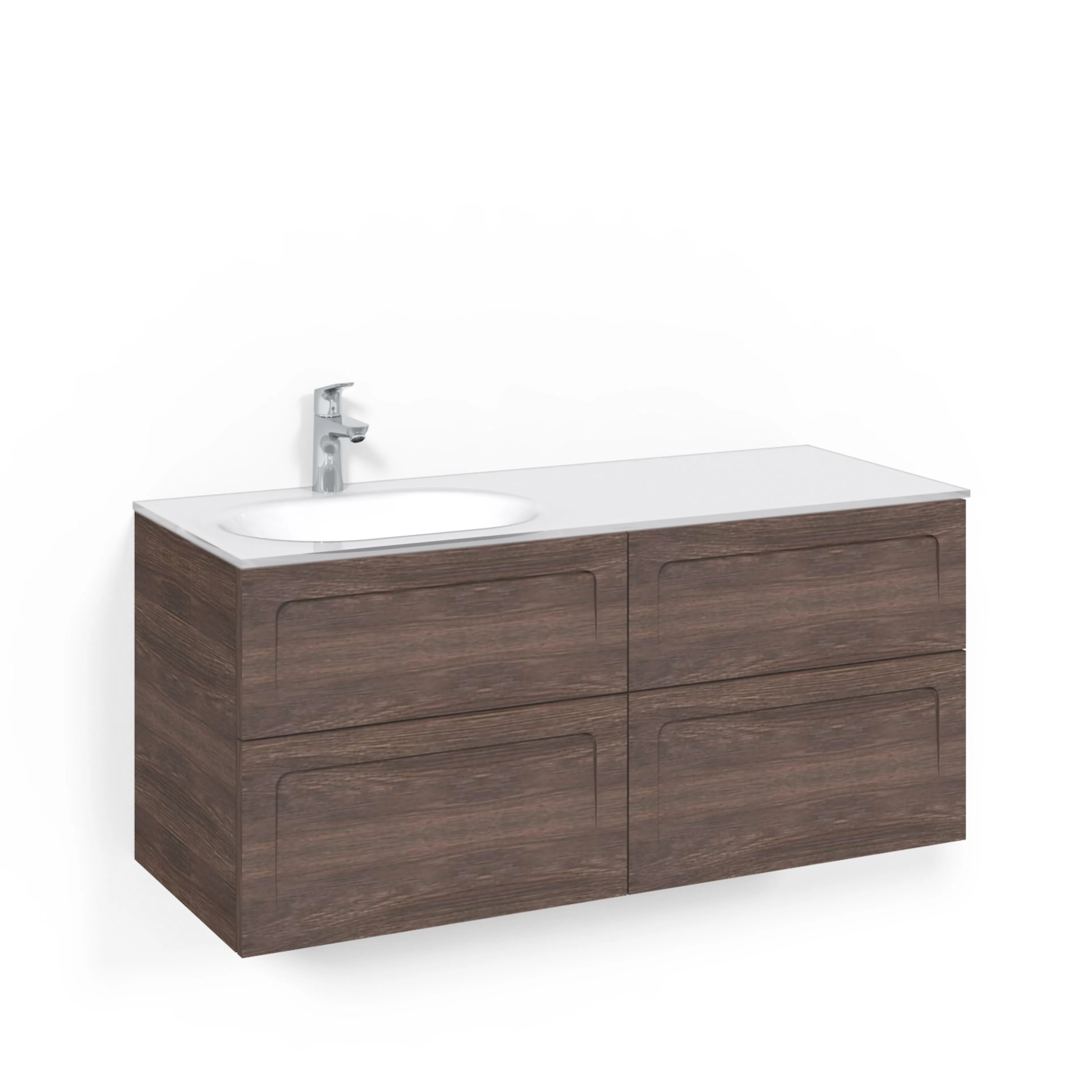 Crown120x45D Brun Ask Shape Vitt Glashandfat Vänster Ho Bredd: 1200 mm, Brun Ask, Glastvättställ i vitt till vänster
