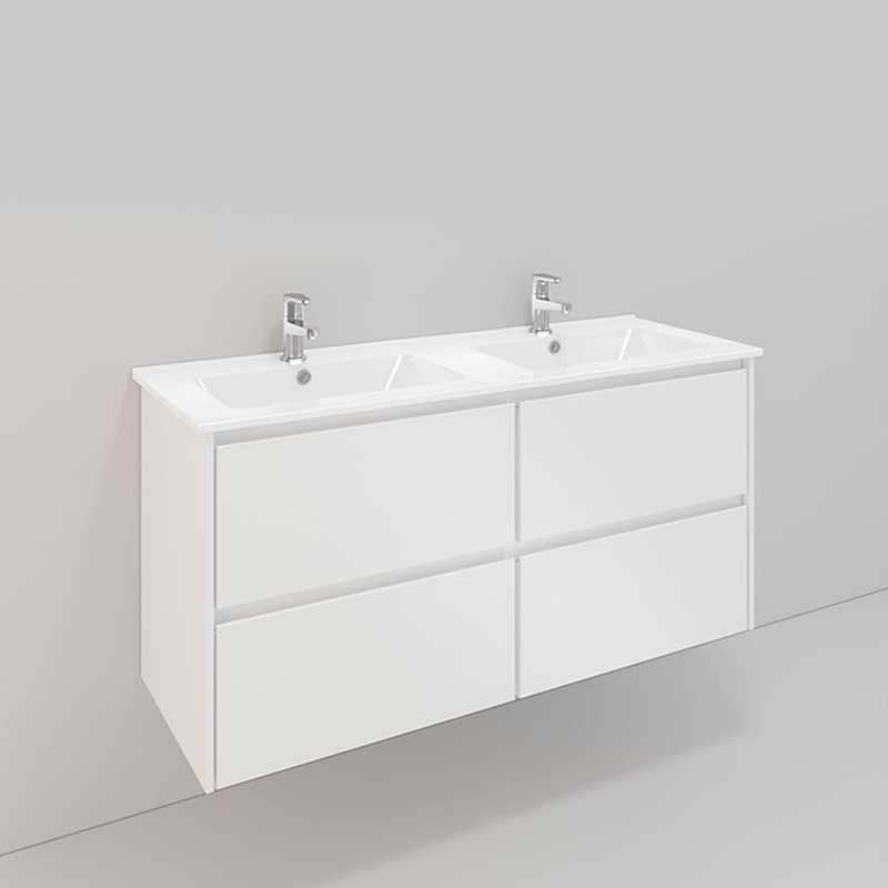 Tvättställsskåp Noro Lifestyle Concept 1200D Vit, 4 lådor 60 BxH: 120x61,5 cm, 4 lådor, Låga dubbla Tvättställ