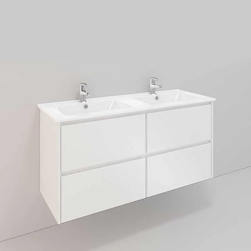 Tvättställsskåp Noro Lifestyle Concept 1200D Vit, 4 lådor 60 BxH: 120x61,5 cm, 4 lådor, Låga dubbla Tvättställ