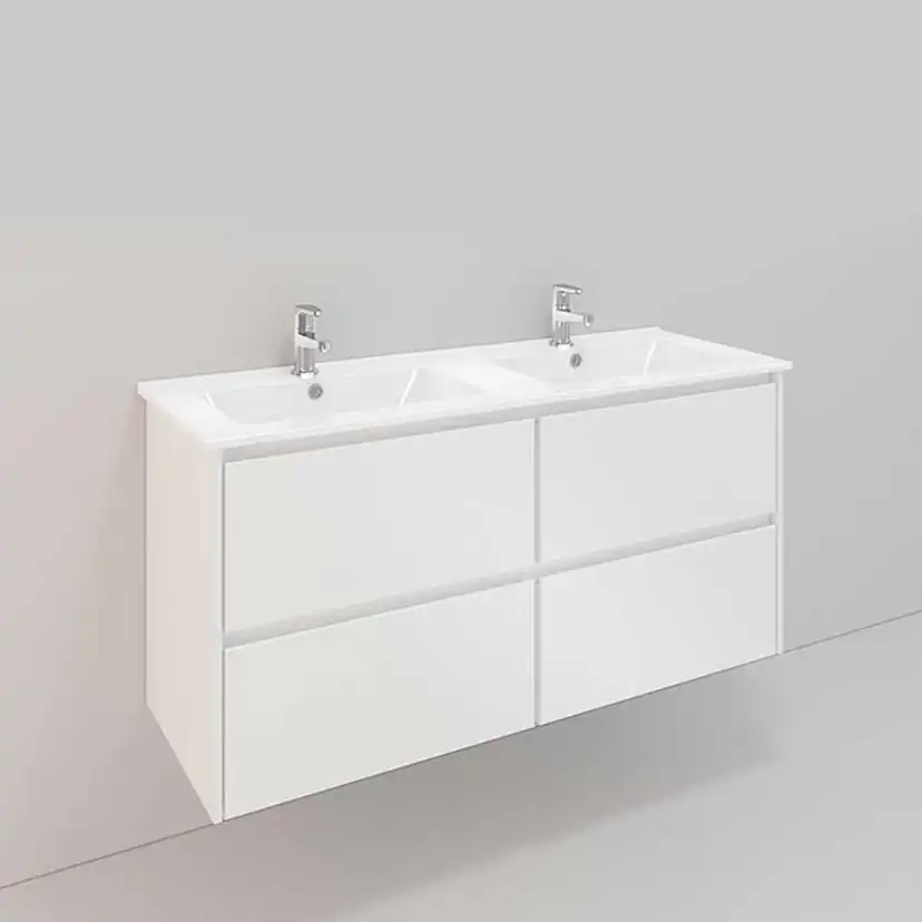 Tvättställsskåp Noro Lifestyle Concept 1200D Vit, 4 lådor 60 BxH: 120x61,5 cm, 4 lådor, Låga dubbla Tvättställ