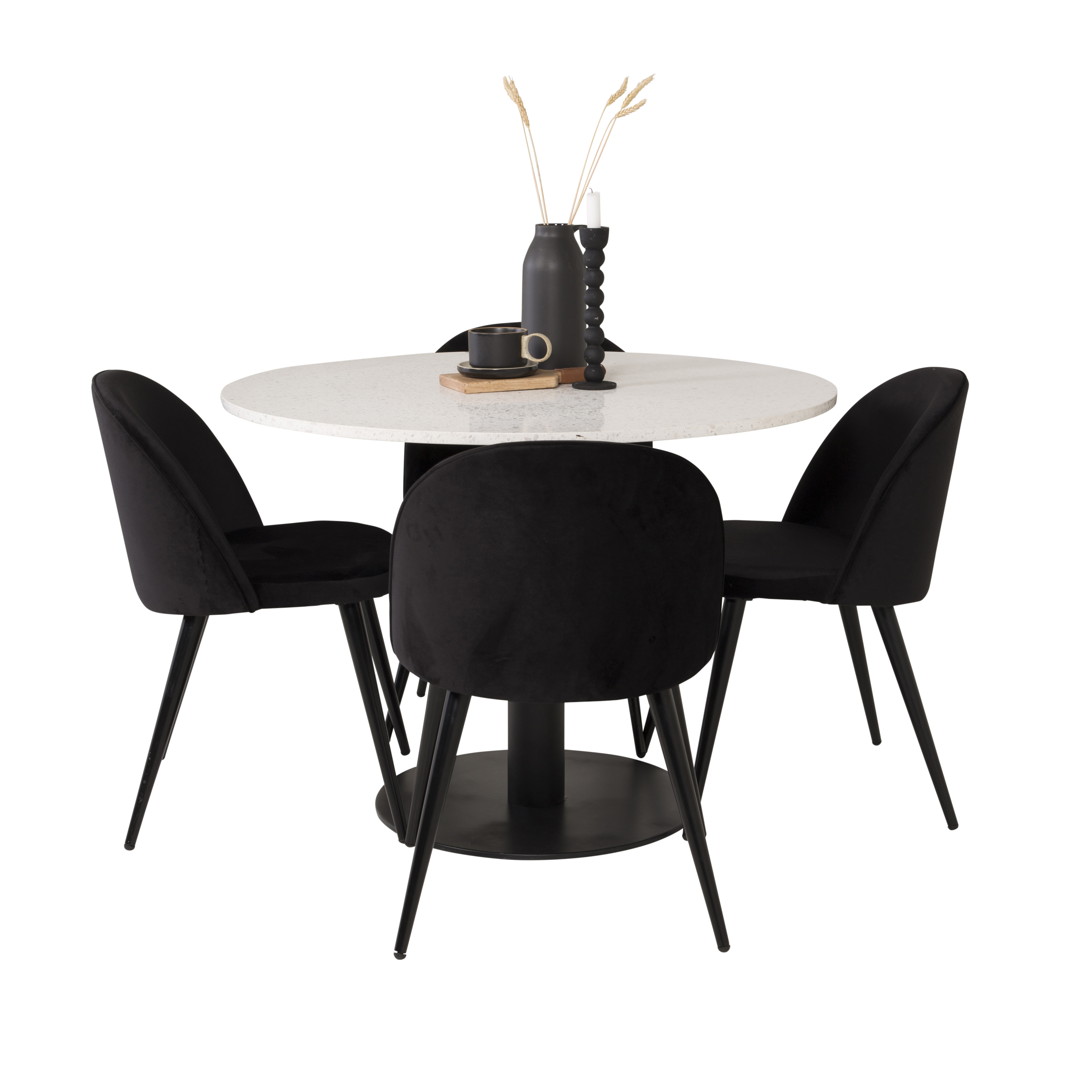 Matgrupp Venture Home Roxanna Vit Bord med 4 Valentina Stolar Sammet