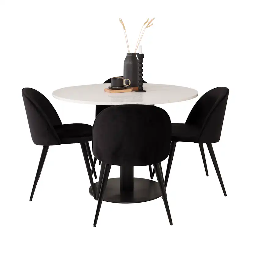 Matgrupp Venture Home Roxanna Vit Bord med 4 Valentina Stolar Sammet