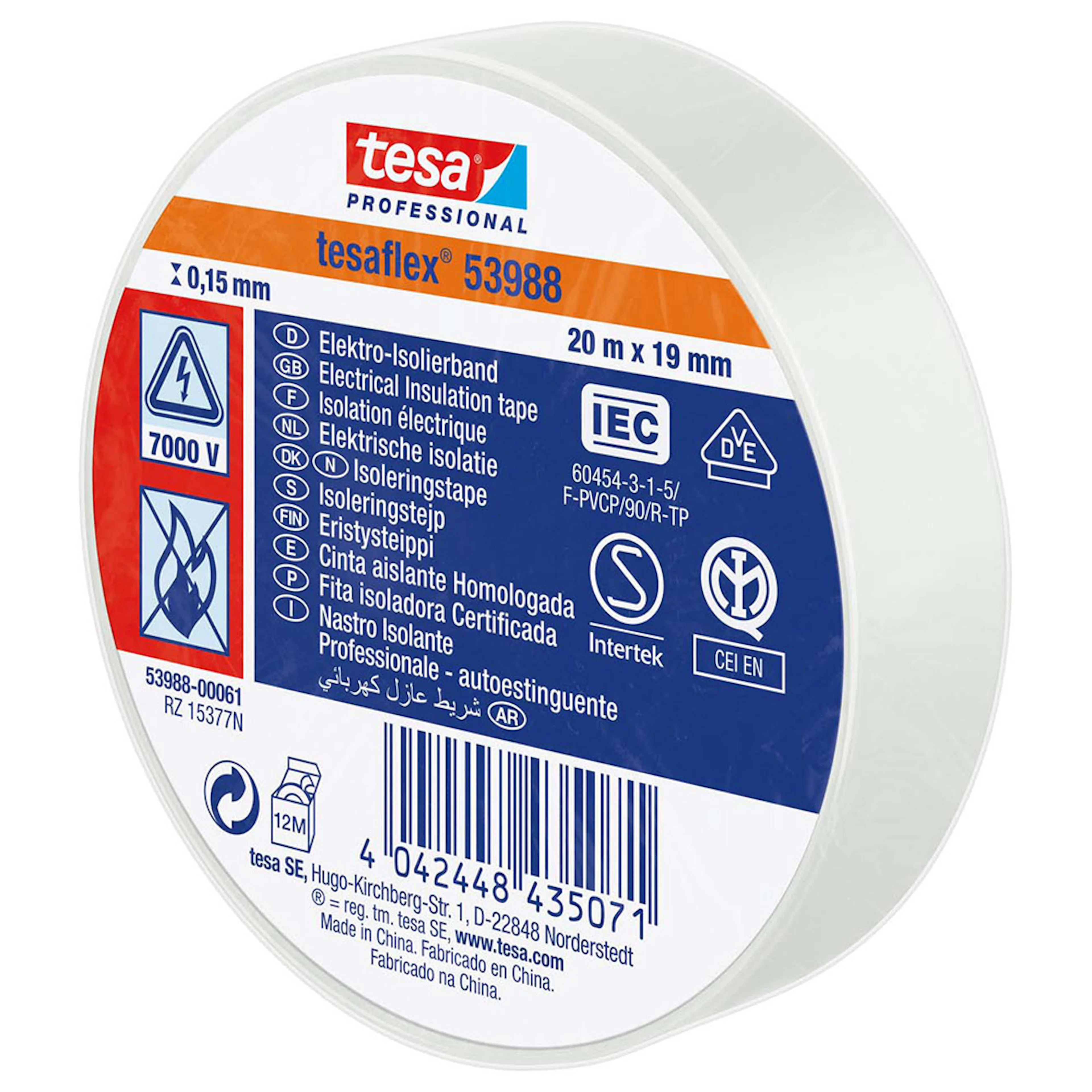 Isoleringstejp Tesa Vit 19 mm x 20 m