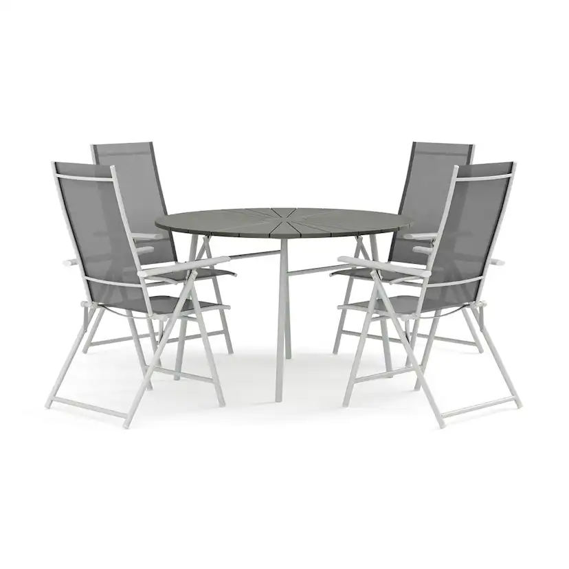 Trädgårdsgrupp Comfort Garden Tunis utomhus rund matgrupp 120 cm med 4 Sanna positionsstolar