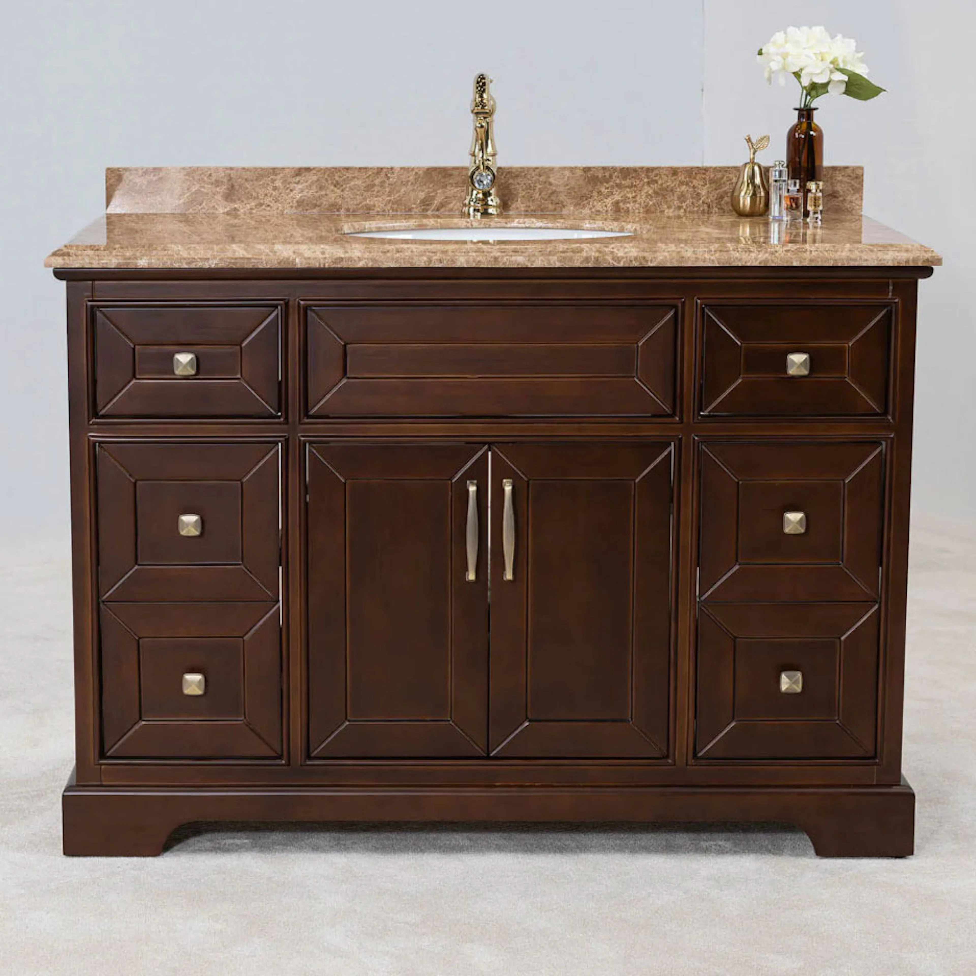 Kommod Badrum 120cm Wyoming Mörkbrun - Beige Marmor