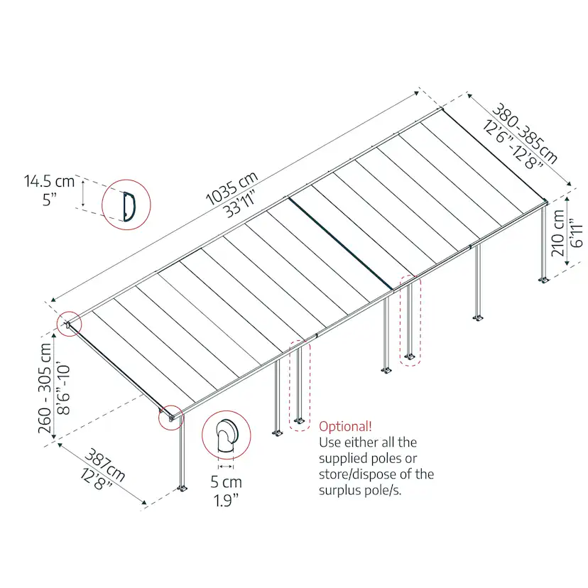 Terrasstak Feria 4 x 10,31 m, vit Palram - Canopia Vit