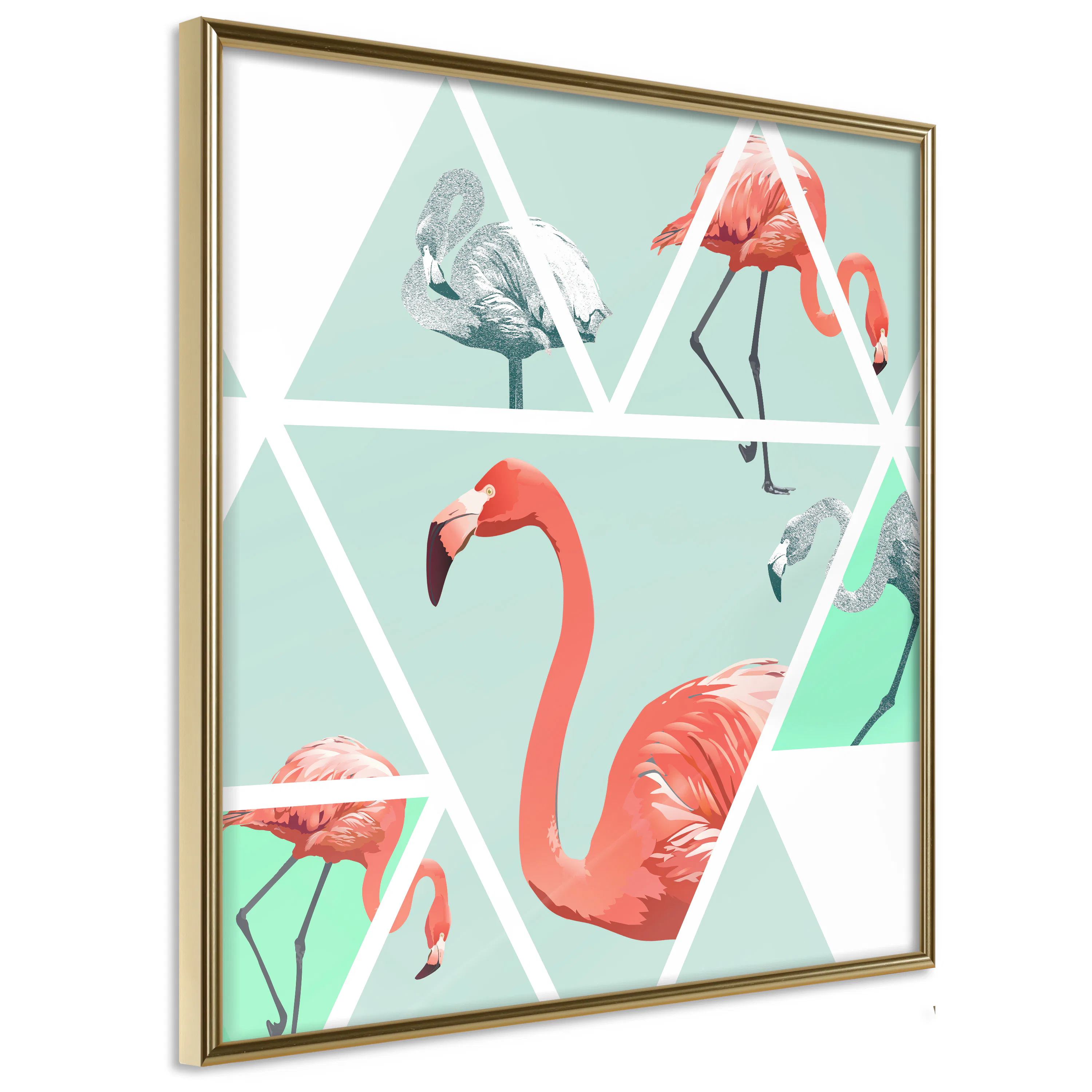 Poster Artgeist Affisch Geometric Flamingos