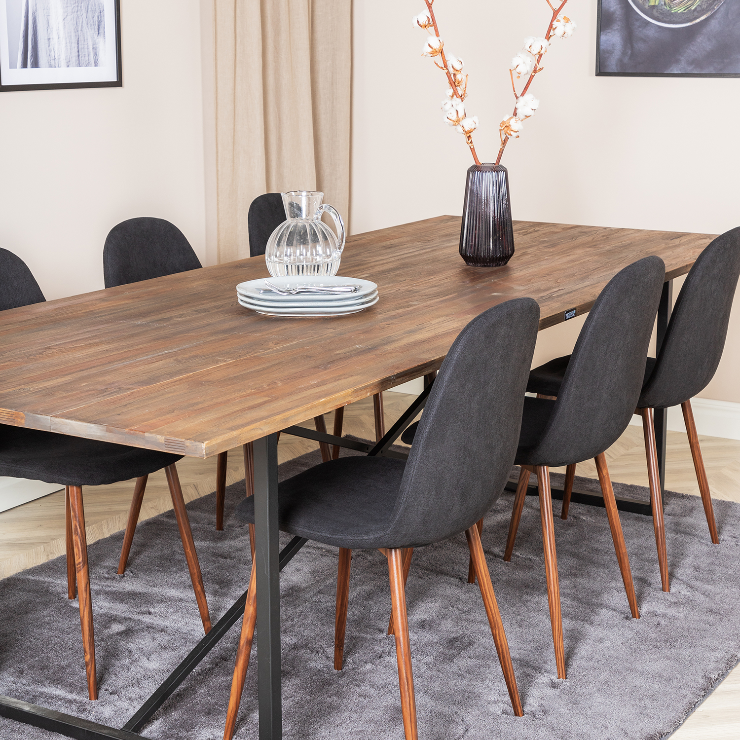 Padang Table - Dark Teak / Black+Polar Chair -Black Fabric_6 Teak/Svart/Valnöt